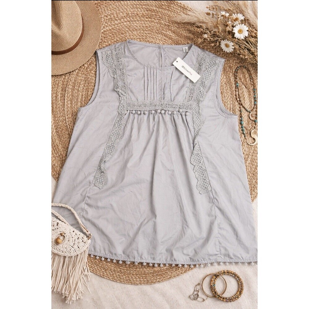 OC Order Plus Women's Sleeveless Taupe Lace Poms Top Size XL